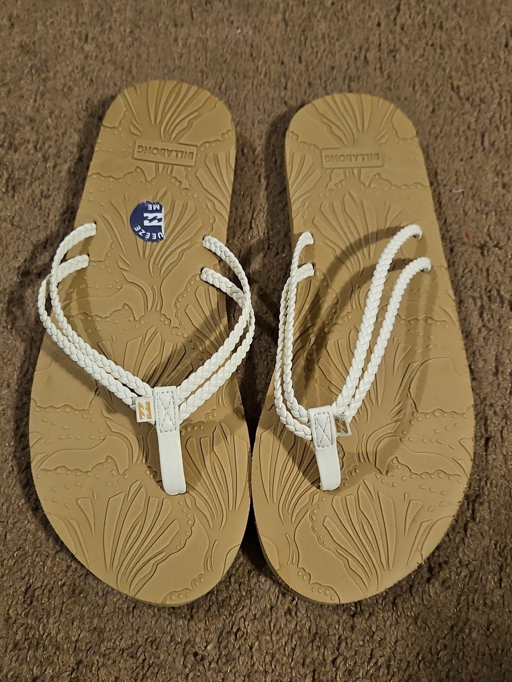 Billabong White Braided Strap Sandals with Tan Footbed